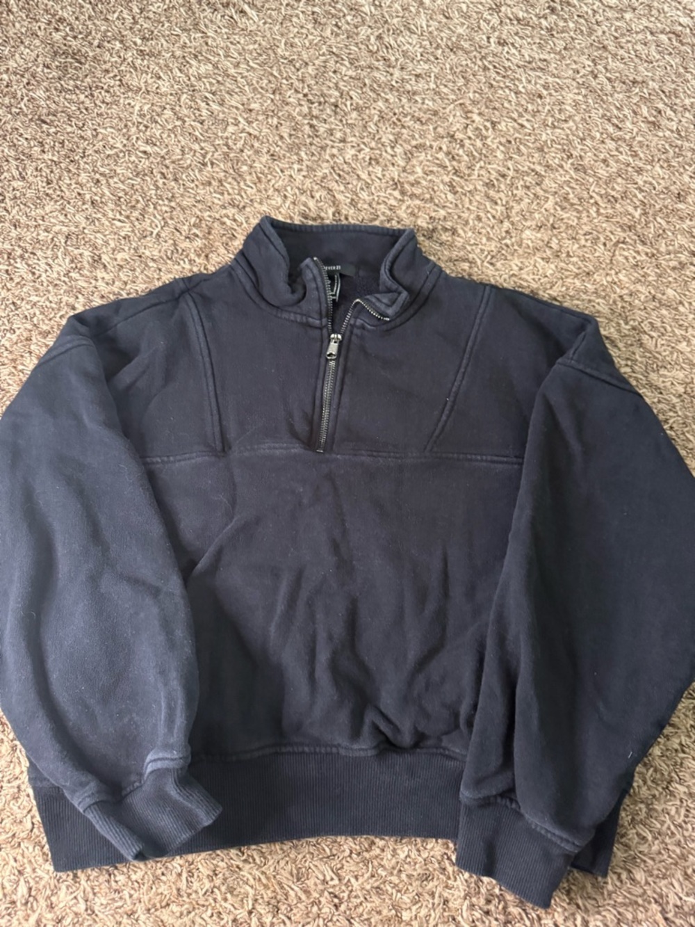 Forever 21 Black Cropped Quarter Zip Pullover Sweatshirt Women’s Small